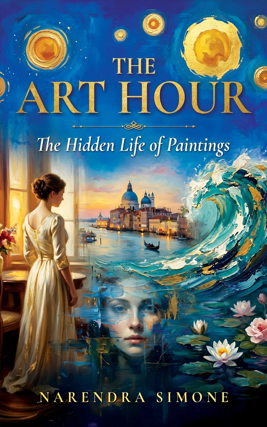 The Art Hour — gold typography and painterly blue cover